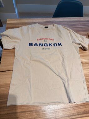 Bangkok Graphic Tee - Cream with Blue Print